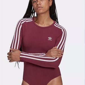 Like New adidas three stripe long sleeve bodysuit in crimson size small!